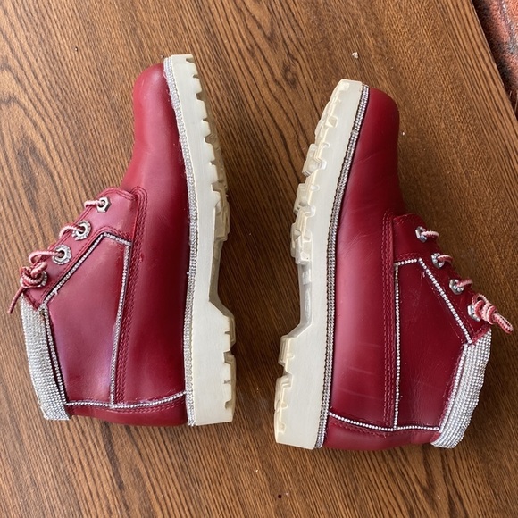 EUC VINTAGE “BLINGED” TIMBERLAND WATERPROOF LACE UP 5” RED BOOT SPARKLE SPARKLE - Picture 9 of 15